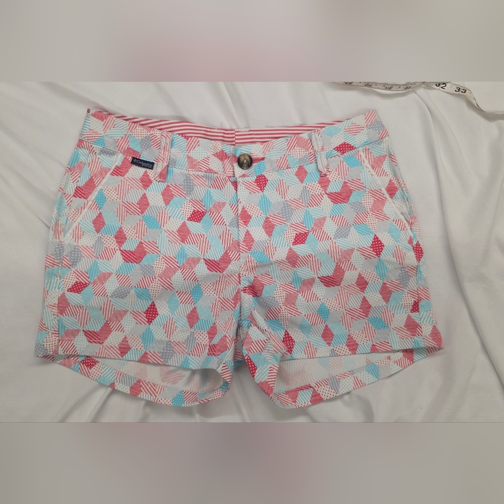 Columbia Women’s Geometric Print Chino Shorts Size 4 Pastel Pink Blue Summer